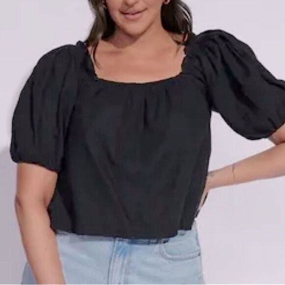 Abercrombie & Fitch Linen puff Sleeve Crop Top Tia Booth collab square neck XXL - Picture 1 of 10